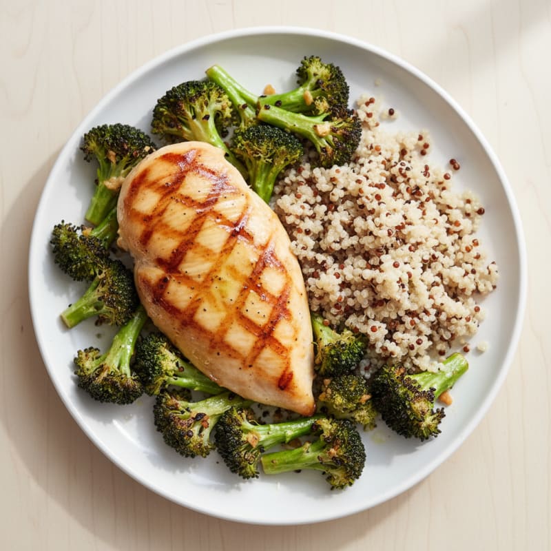 Grilled Chicken Breast with Quinoa and Roasted Broccoli