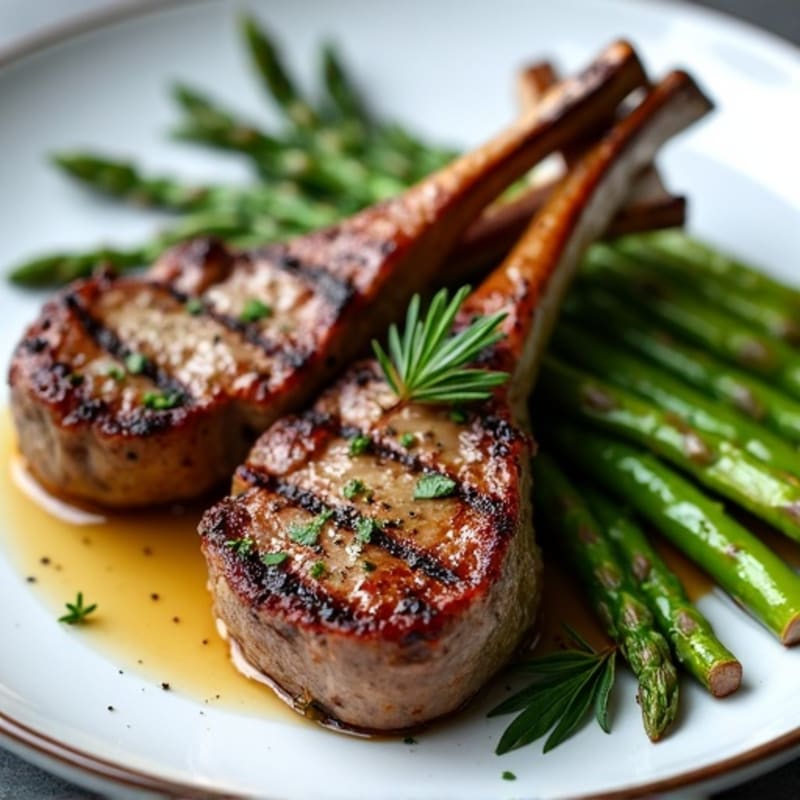 Grilled Herb Lamb Chops with Roasted Asparagus