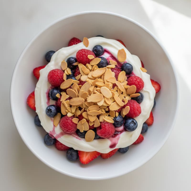 Greek Yogurt Protein Parfait with Mixed Berries and Almonds