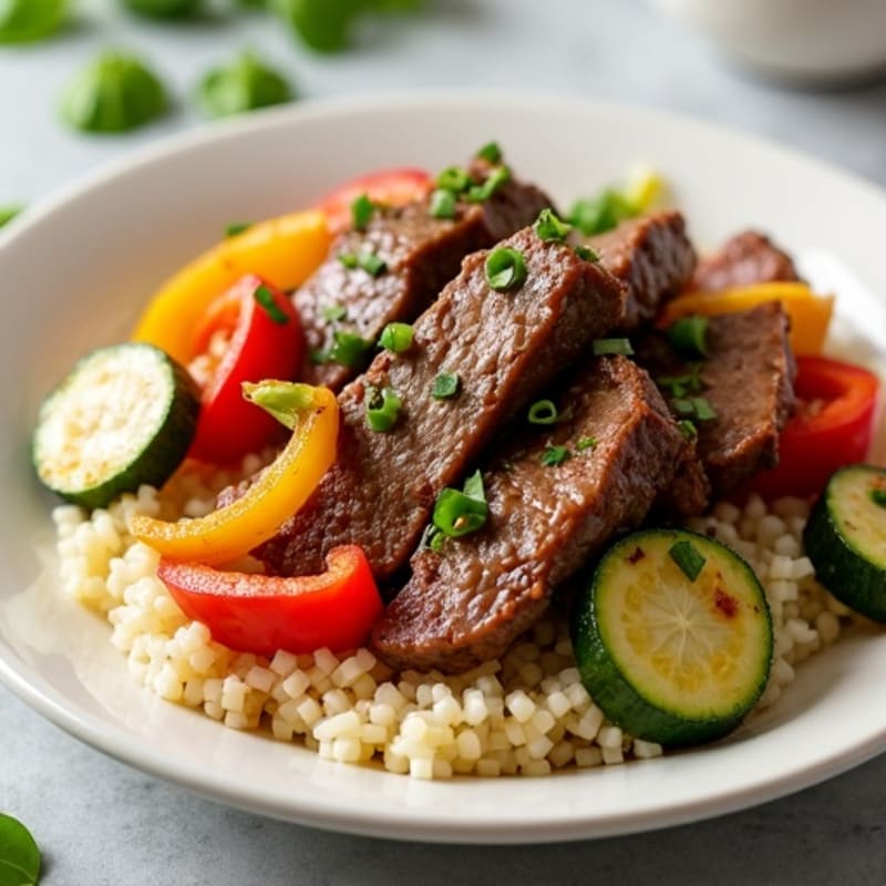 Sweet and Savory Garlic Beef with Sautéed Vegetables