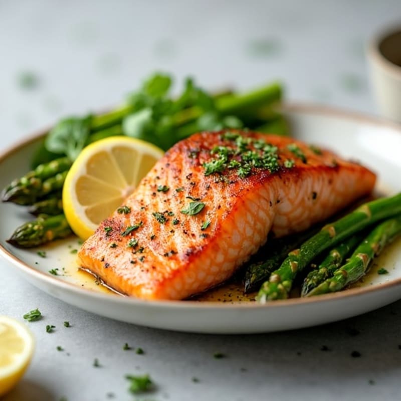 Crispy Skin Roasted Salmon with Lemon Herb Asparagus