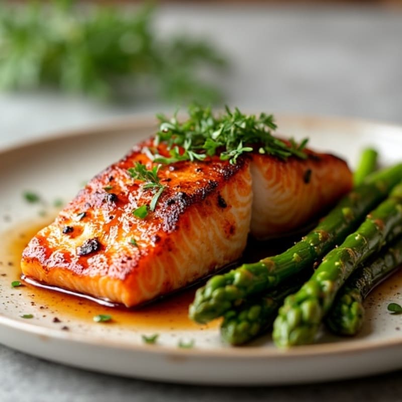 Pan-Seared Teriyaki Glazed Salmon with Roasted Asparagus