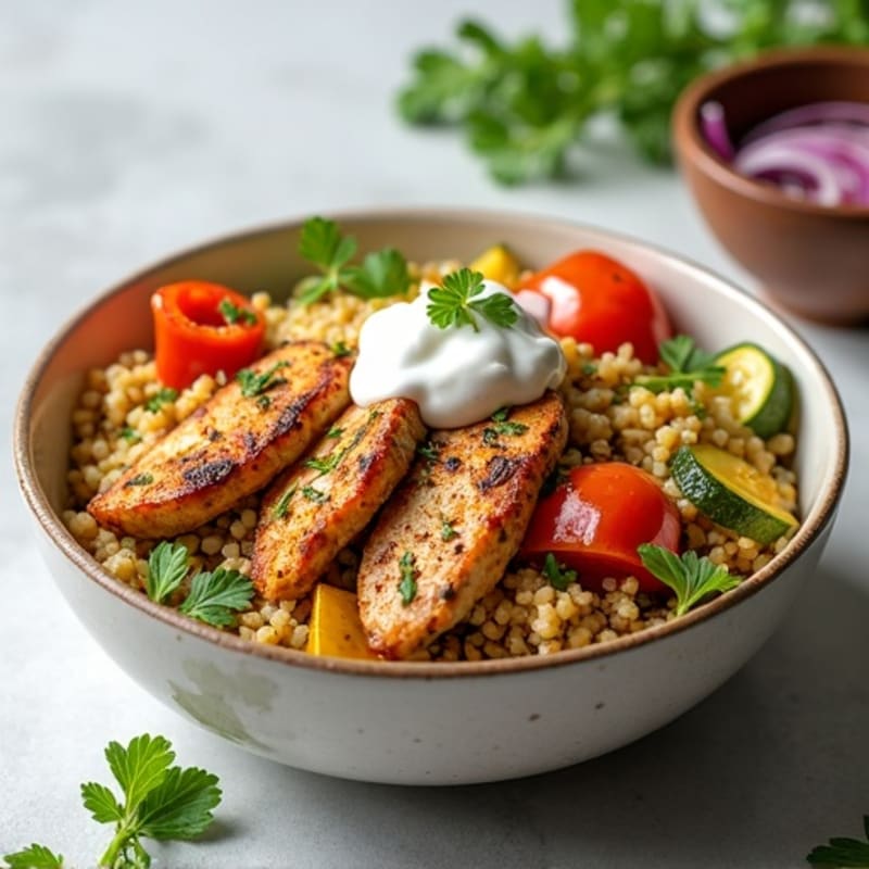 Herb-Spiced Chicken Shawarma Bowl with Roasted Vegetables