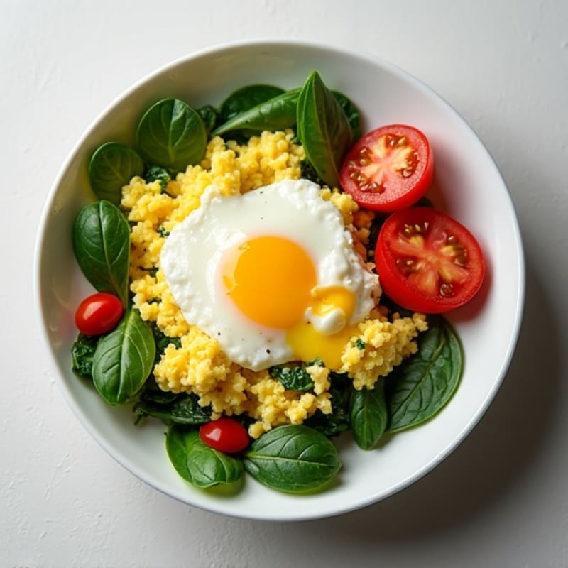 Cottage Cheese Egg Scramble with Spinach and Tomatoes