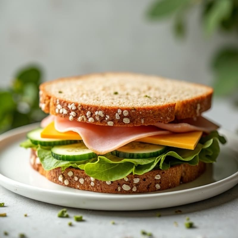 Lean Ham and Sharp Tillamook Cheddar Sandwich with Crisp Cucumber and Herb Mayo