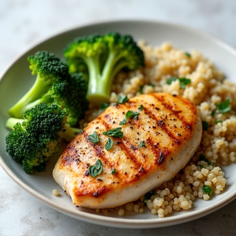 Grilled Chicken Breast with Roasted Broccoli and Quinoa