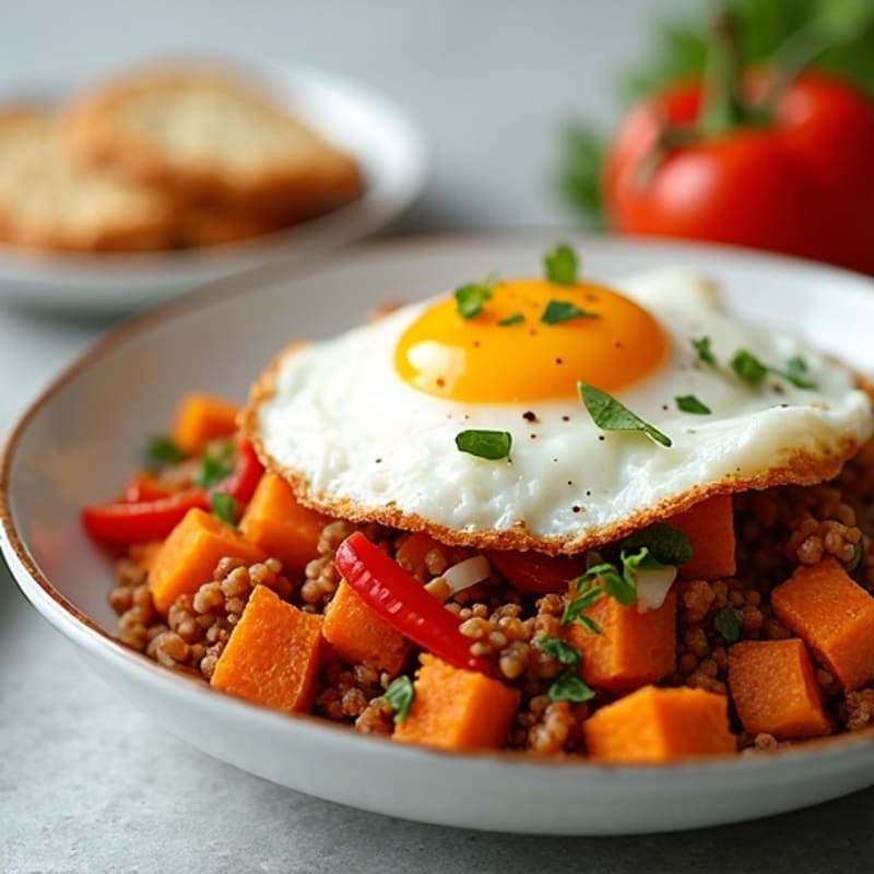 Crispy Sweet Potato and Turkey Hash with Fried Eggs