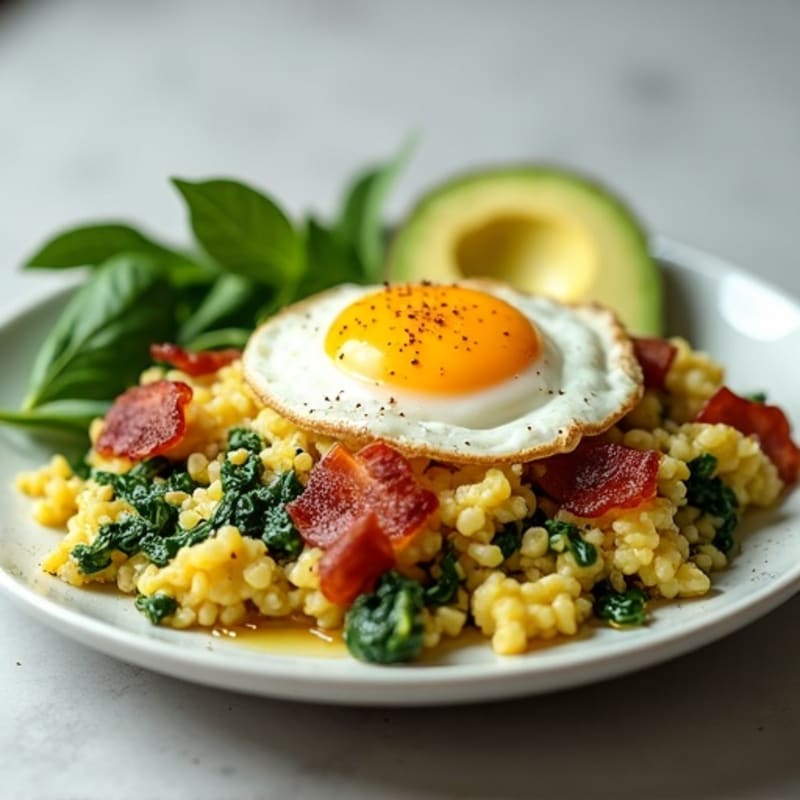 Egg White Spinach Scramble with Turkey Bacon
