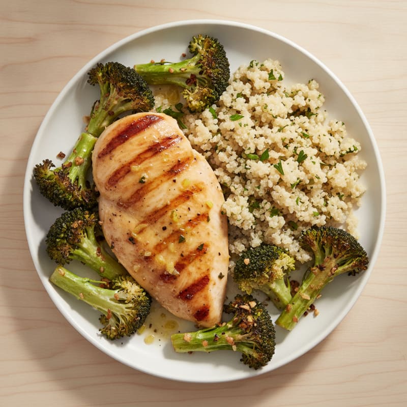 Grilled Chicken Breast with Quinoa and Roasted Broccoli