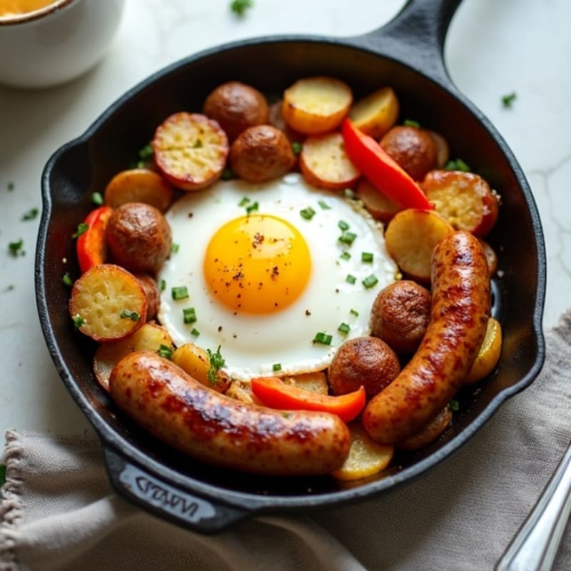 Crispy Potato, Egg, and Turkey Sausage Breakfast Skillet