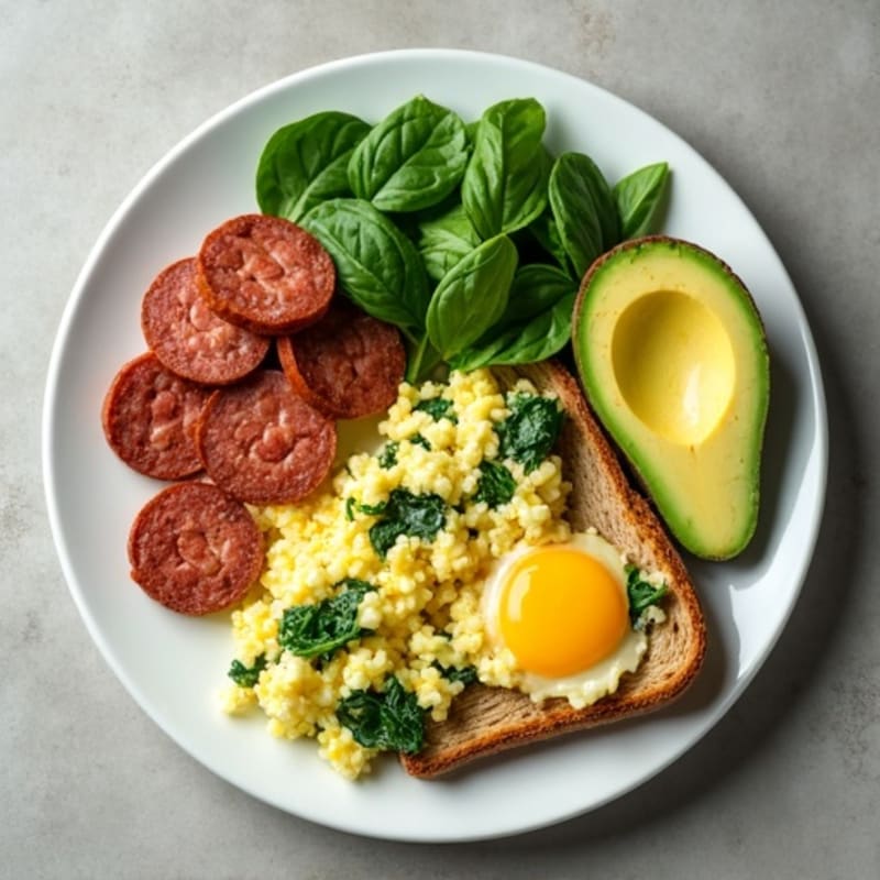 Egg White and Spinach Scramble with Turkey Sausage