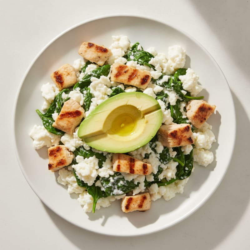 Egg White and Spinach Scramble with Grilled Chicken