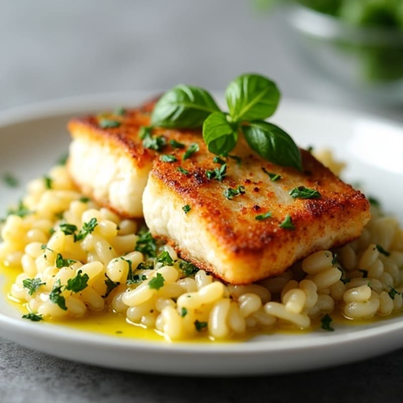 Crispy Pan-Seared Ling Cod with Fresh Herb Orzo