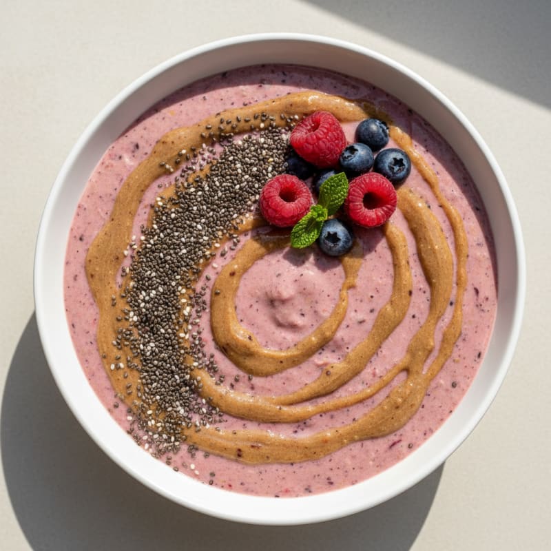 Silky Tofu Protein Smoothie Bowl with Almond Butter and Chia