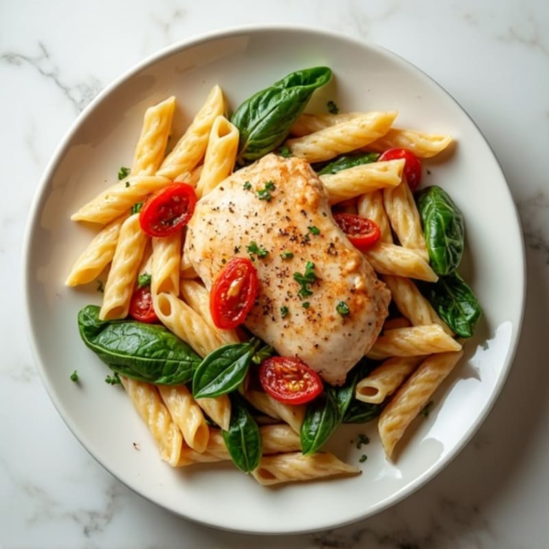 Creamy Sun-Dried Tomato Chicken Pasta with Fresh Spinach