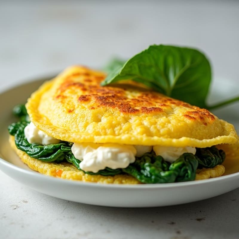 Fluffy Egg White Omelet with Cottage Cheese and Spinach
