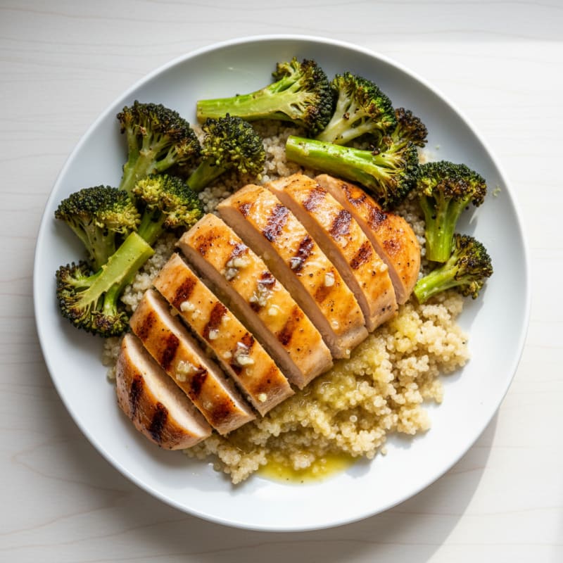 Grilled Chicken Breast with Quinoa and Roasted Broccoli