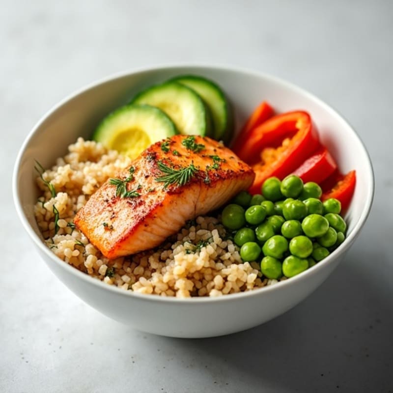 Fresh Salmon Rice Bowl with Creamy Avocado and Crispy Vegetables