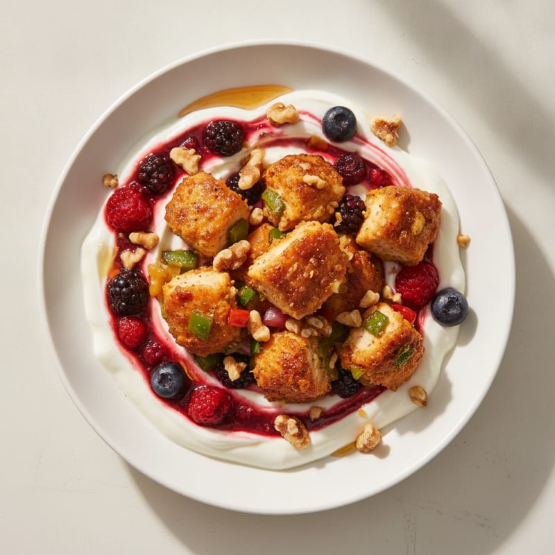 High-Protein Greek Yogurt with Mixed Berries and Chopped Vegetable Chicken