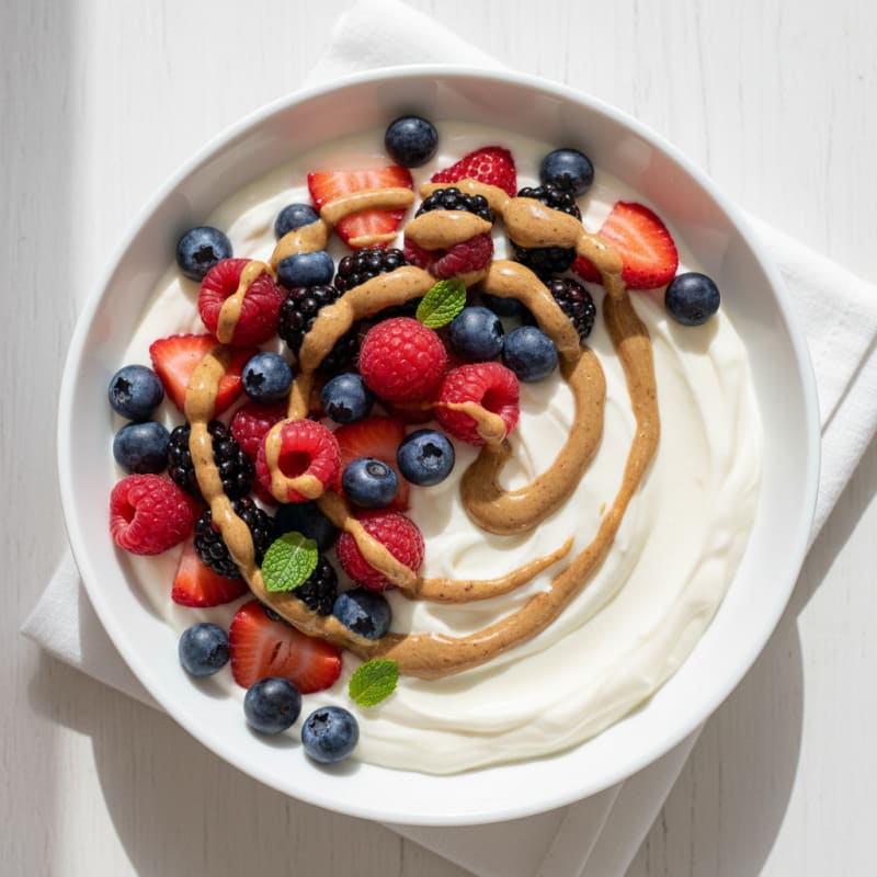 Silky Greek Yogurt with Protein Powder and Mixed Berries