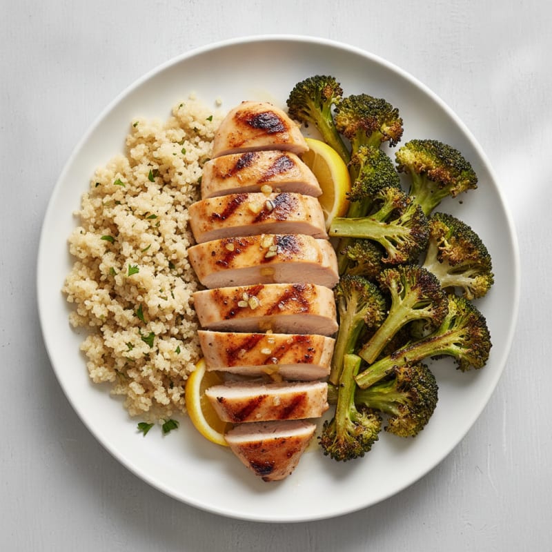 Grilled Chicken Breast with Quinoa and Roasted Broccoli
