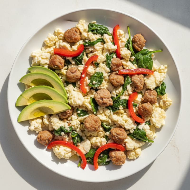 Egg White Scramble with Turkey Sausage and Spinach