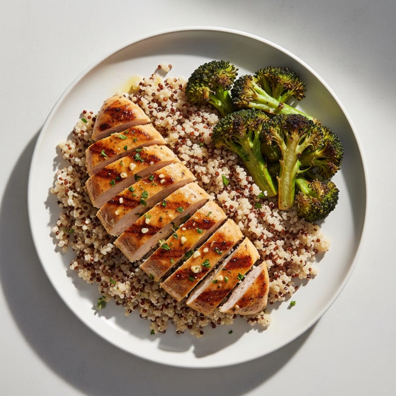 Grilled Chicken Breast with Quinoa and Roasted Broccoli