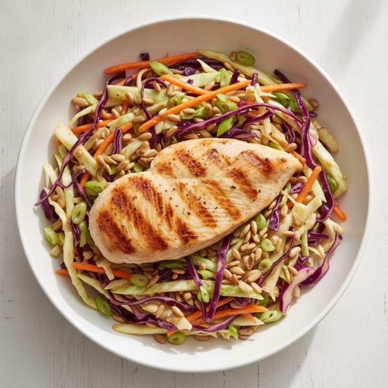 Grilled Chicken Breast with Crunchy Cabbage Slaw