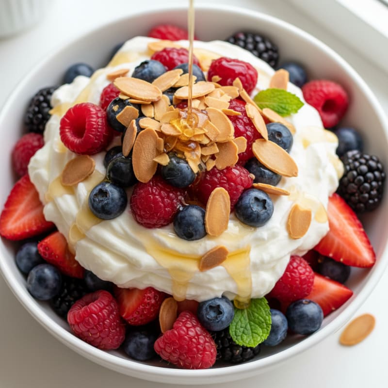 Greek Yogurt Protein Parfait with Mixed Berries and Almonds