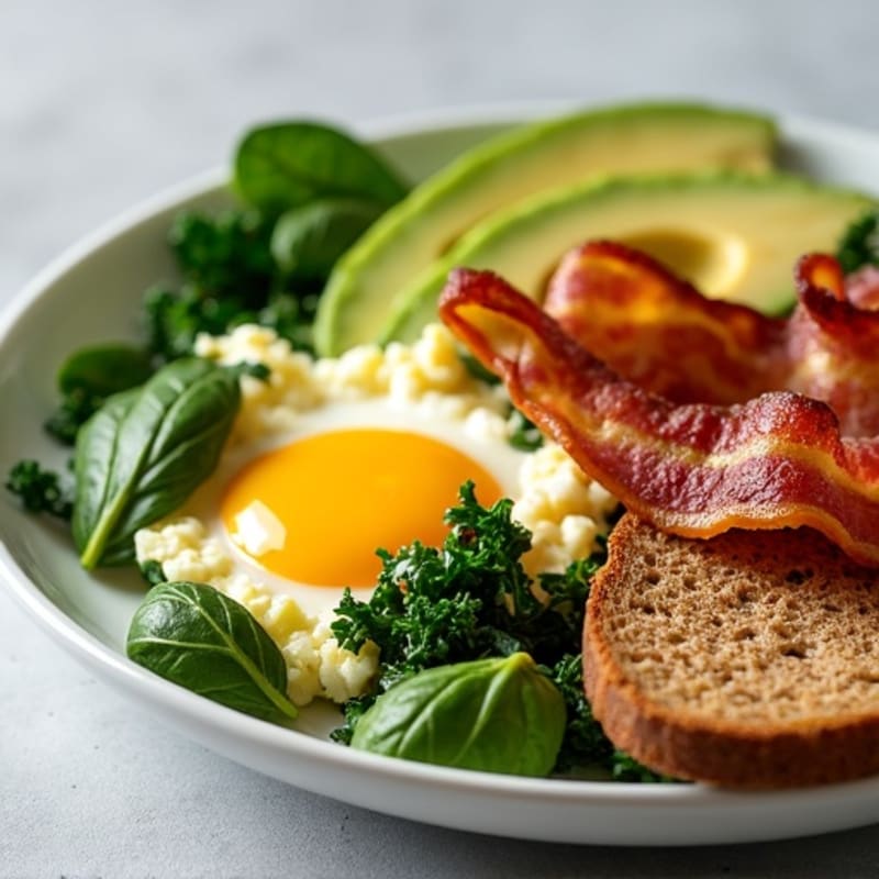 Egg White Spinach Scramble with Grilled Turkey Bacon