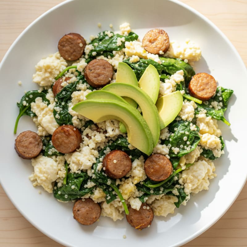 Egg White and Turkey Sausage Scramble with Spinach and Quinoa