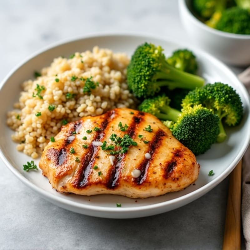 Grilled Chicken Breast with Roasted Broccoli and Quinoa