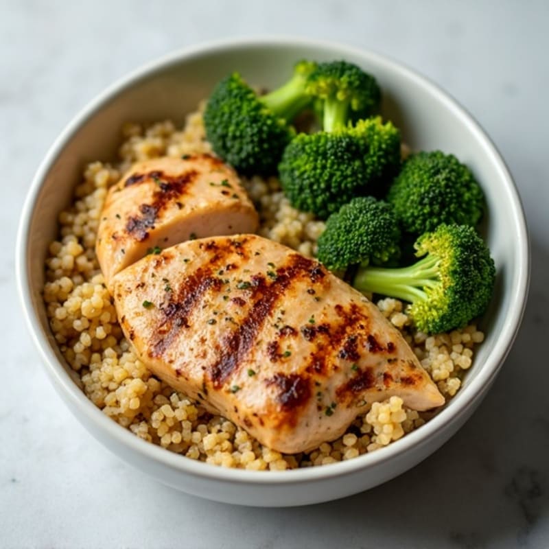 Grilled Chicken and Quinoa Bowl with Roasted Broccoli