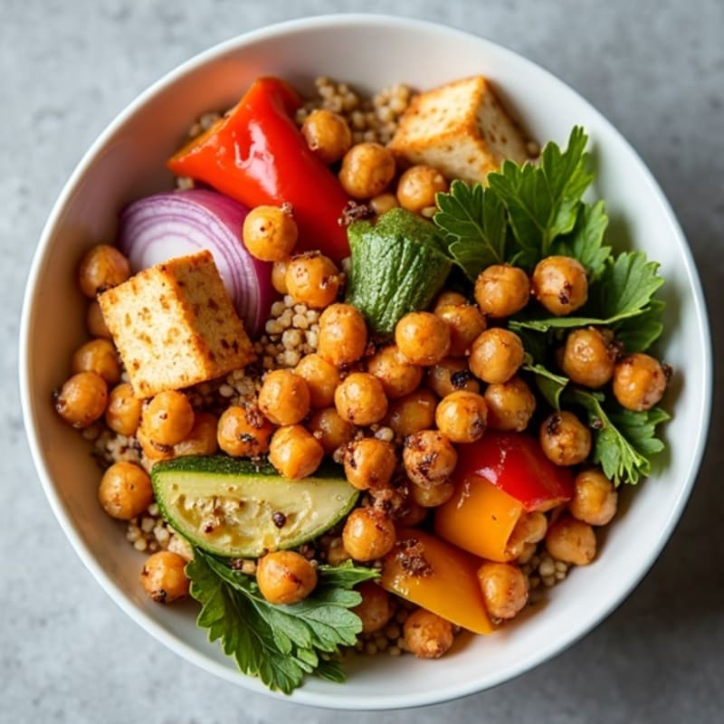 Roasted Vegetable Quinoa Bowl with Crispy Chickpeas