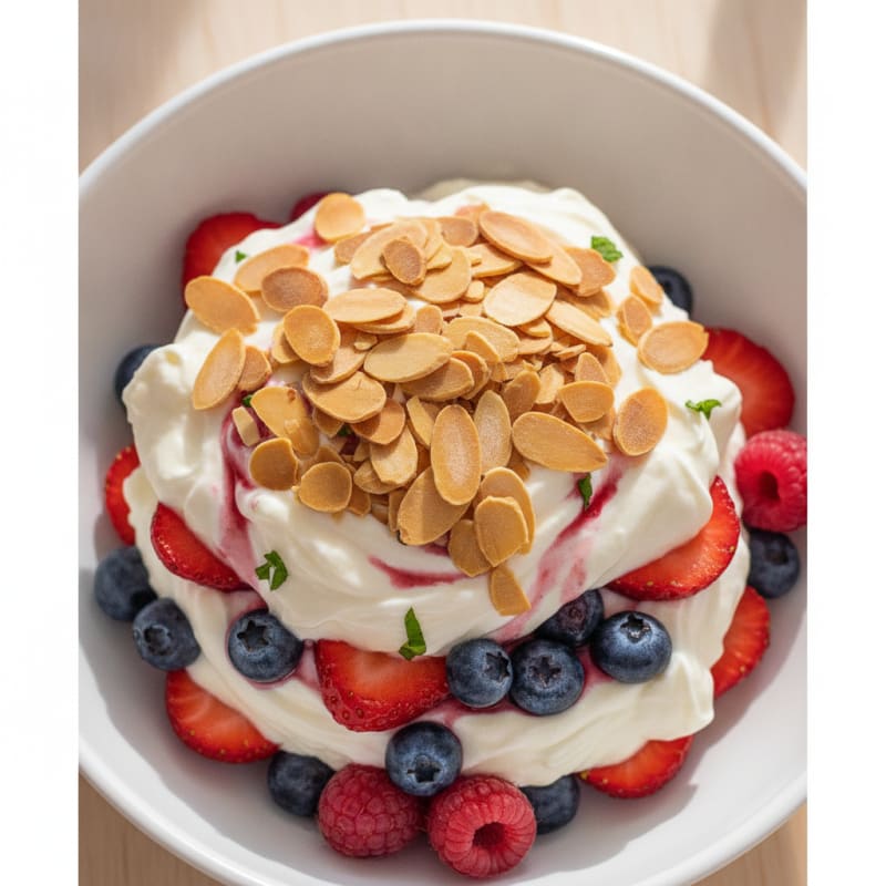 Greek Yogurt Protein Parfait with Mixed Berries and Almonds