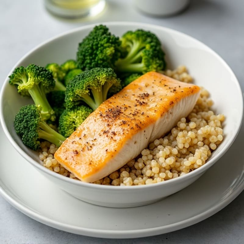 Seared White Fish with Roasted Broccoli and Quinoa