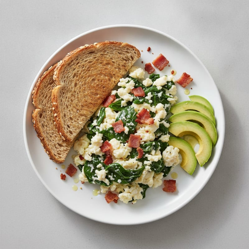 Egg White Scramble with Spinach and Turkey Bacon