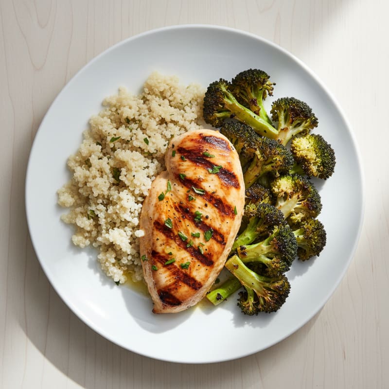 Grilled Chicken Breast with Quinoa and Roasted Broccoli