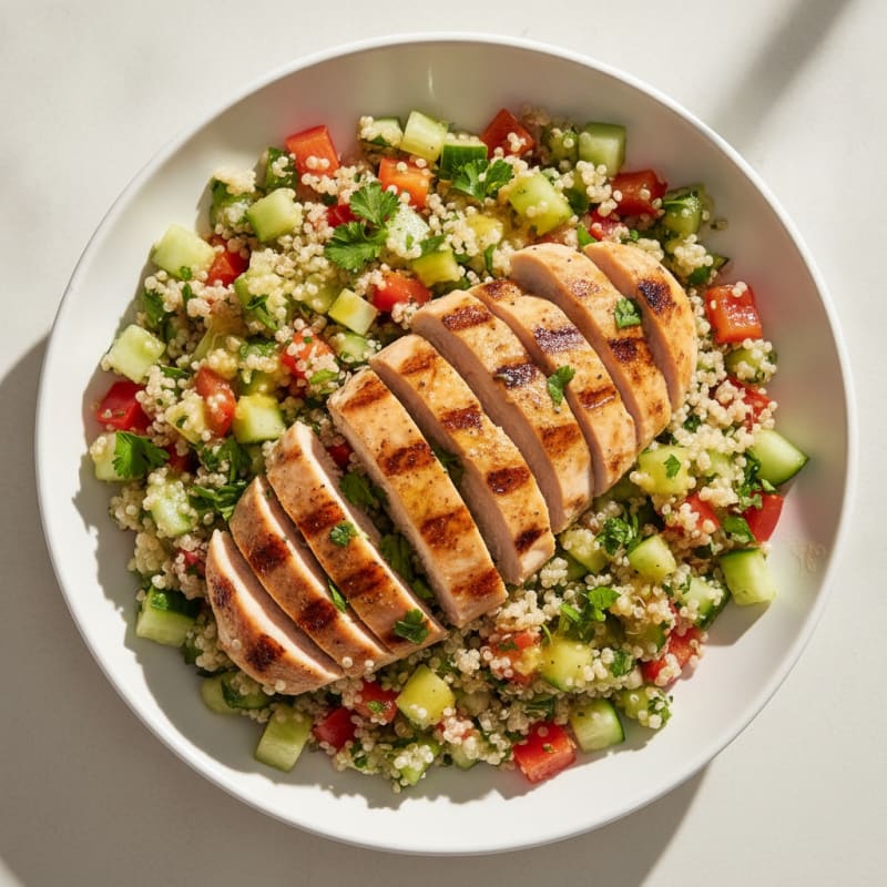 Grilled Chicken and Quinoa Salad with Crunchy Vegetables