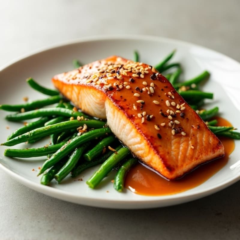 Flaky Teriyaki Glazed Salmon with Crispy Roasted Green Beans
