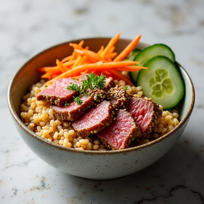 Sesame-Crusted Tuna Rice Bowl with Fresh Vegetables
