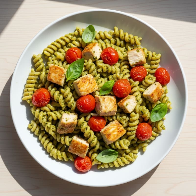 Chicken Pesto Pasta with Roasted Cherry Tomatoes