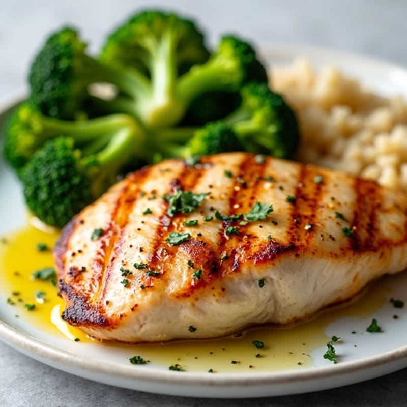 Grilled Chicken Breast with Roasted Broccoli and Quinoa