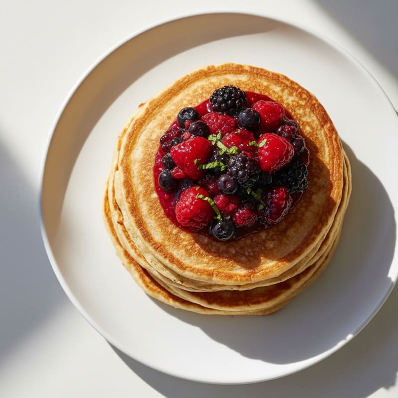 Fluffy Buttermilk Pancakes with Berry Compote