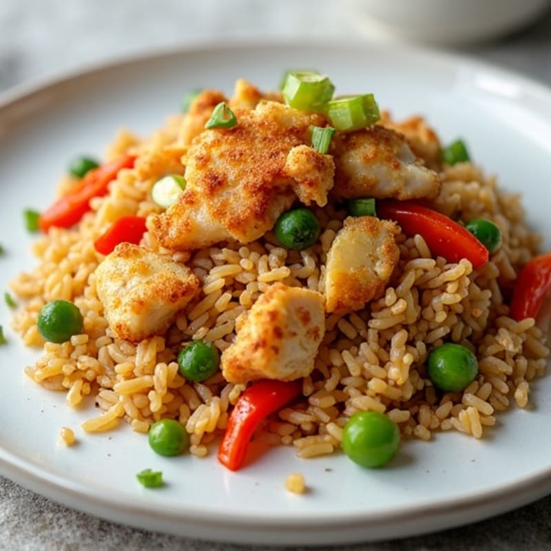 Crispy Chicken and Vegetable Fried Brown Rice