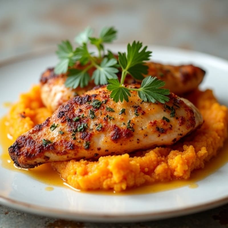 Crispy Herb-Roasted Chicken with Sweet Potato Mash