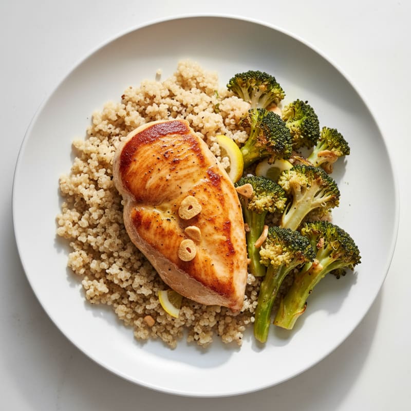Seared Chicken Breast with Quinoa and Roasted Broccoli