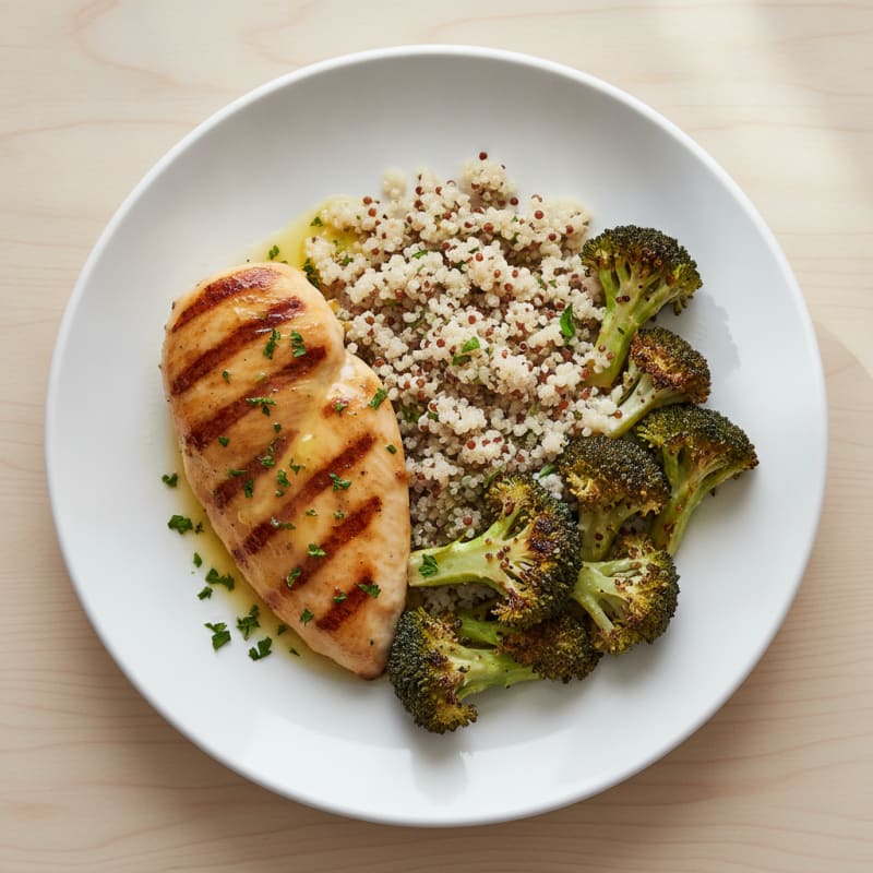 Grilled Chicken Breast with Quinoa and Roasted Broccoli