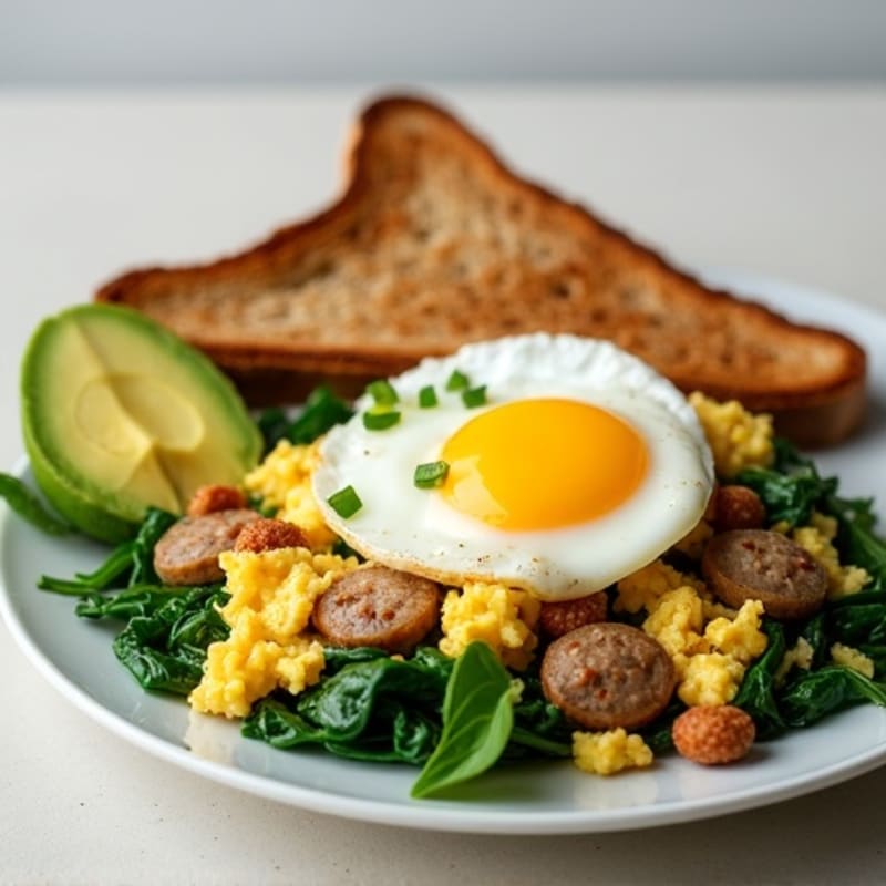 Egg White Scramble with Turkey Sausage and Spinach