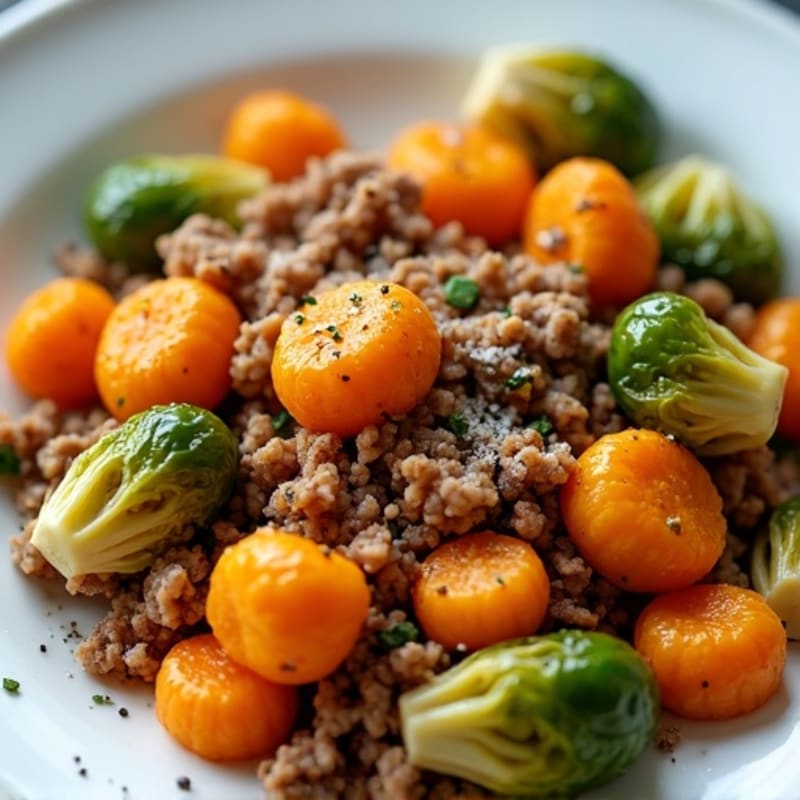 Pan-Seared Sweet Potato Gnocchi with Lean Ground Turkey and Crispy Brussels Sprouts